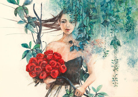Fairy of the Roses Black Ornate Wood Framed Art Print with Double Matting by Pagnoni, Erica