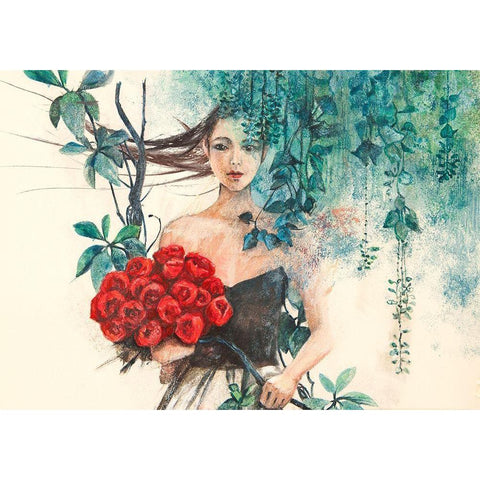 Fairy of the Roses Black Modern Wood Framed Art Print by Pagnoni, Erica
