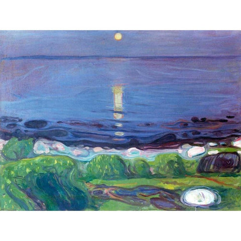 Seascape White Modern Wood Framed Art Print by Munch, Edvard