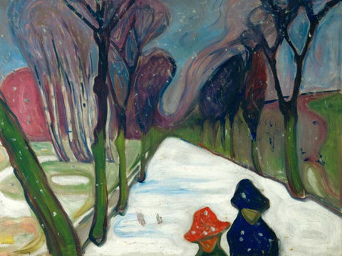 Avenue in the Snow White Modern Wood Framed Art Print with Double Matting by Munch, Edvard