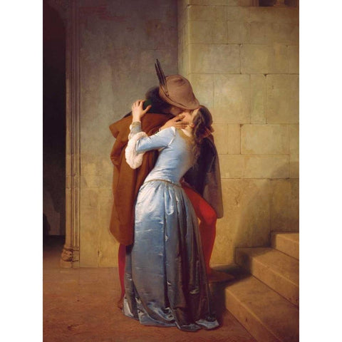 The Kiss Black Modern Wood Framed Art Print with Double Matting by Hayez, Francesco