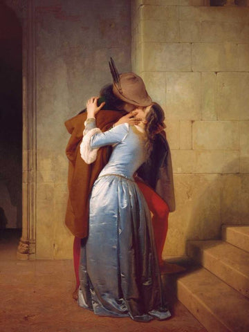 The Kiss White Modern Wood Framed Art Print with Double Matting by Hayez, Francesco