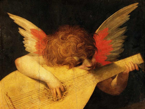 Angelo musicante (detail) White Modern Wood Framed Art Print with Double Matting by Rosso Fiorentino