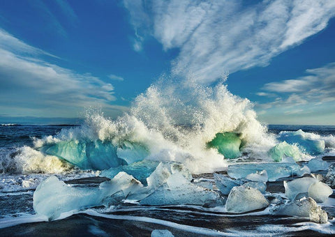 Waves breaking, Iceland White Modern Wood Framed Art Print with Double Matting by Frank, Krahmer