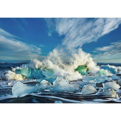 Waves breaking, Iceland Gold Ornate Wood Framed Art Print with Double Matting by Frank, Krahmer