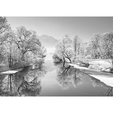 Winter landscape at Loisach, Germany (BW) Black Modern Wood Framed Art Print with Double Matting by Frank, Krahmer