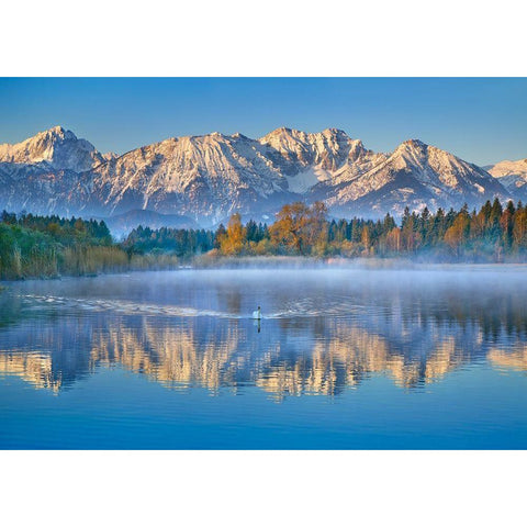 Allgaeu Alps and Hopfensee lake, Bavaria, Germany Black Modern Wood Framed Art Print by Frank, Krahmer