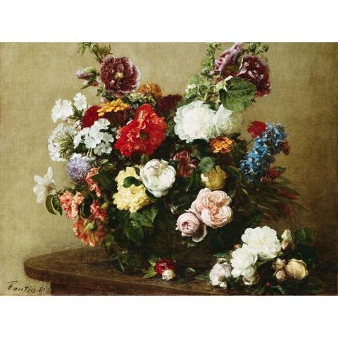 Bouquet of Various Flowers Black Modern Wood Framed Art Print with Double Matting by Fantin-Latour, Henri