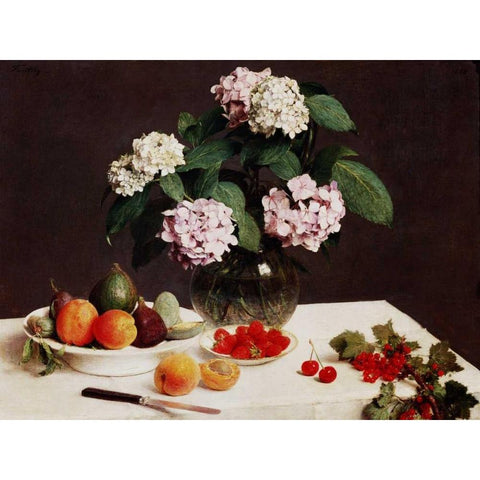 Still Life (detail) White Modern Wood Framed Art Print by Fantin-Latour, Henri