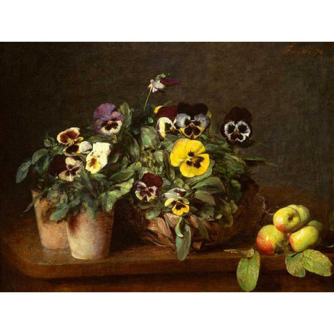 Still Life with Pansies  White Modern Wood Framed Art Print by Fantin-Latour, Henri