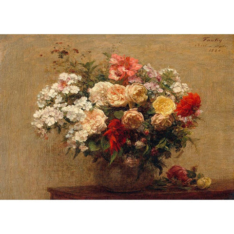 Vase with Summer Flowers Black Modern Wood Framed Art Print with Double Matting by Henri,  Fantin-Latour