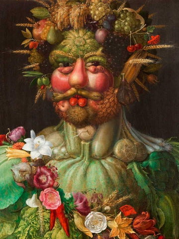 Rudolf II of Habsburg as Vertumnus Black Ornate Wood Framed Art Print with Double Matting by Arcimboldo, Giuseppe