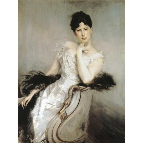 Signora in bianco White Modern Wood Framed Art Print by Boldini, Giovanni