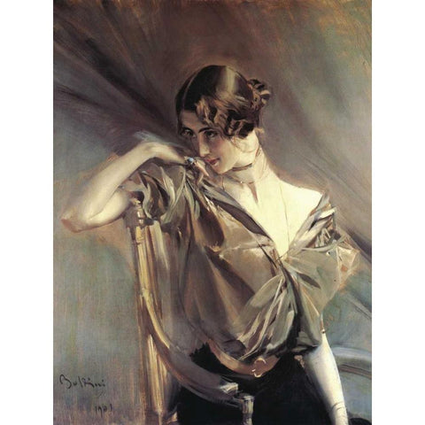 Cleo de Merode White Modern Wood Framed Art Print by Boldini, Giovanni