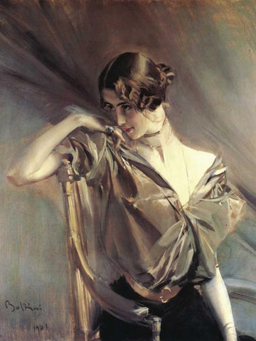 Cleo de Merode White Modern Wood Framed Art Print with Double Matting by Boldini, Giovanni