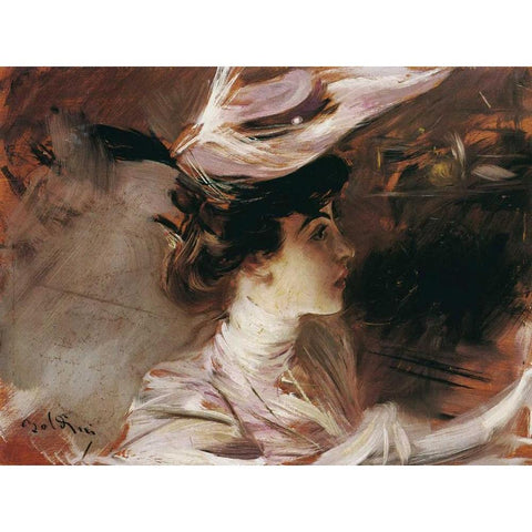 Il cappellino nuovo-Lina Cavalieri Black Modern Wood Framed Art Print with Double Matting by Boldini, Giovanni