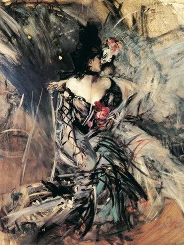 Ballerine spagnole al Moulin Rouge White Modern Wood Framed Art Print with Double Matting by Boldini, Giovanni