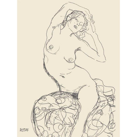 Seated Nude Woman White Modern Wood Framed Art Print by Klimt, Gustav