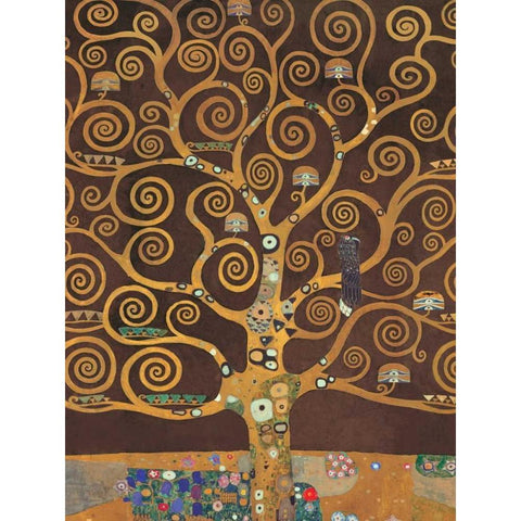 Tree of Life-Brown Variation White Modern Wood Framed Art Print by Klimt, Gustav