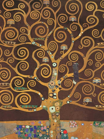 Tree of Life-Brown Variation White Modern Wood Framed Art Print with Double Matting by Klimt, Gustav