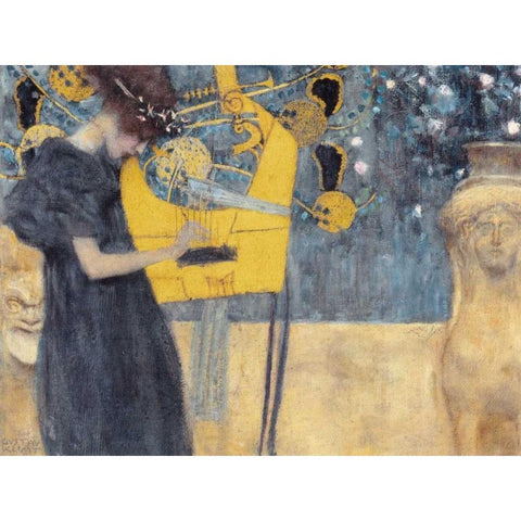 Musik Black Modern Wood Framed Art Print with Double Matting by Klimt, Gustav