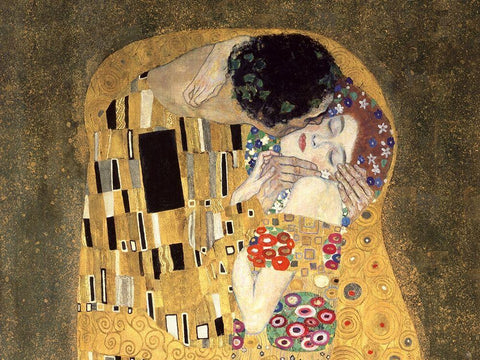 The Kiss (detail) Black Ornate Wood Framed Art Print with Double Matting by Gustav, Klimt