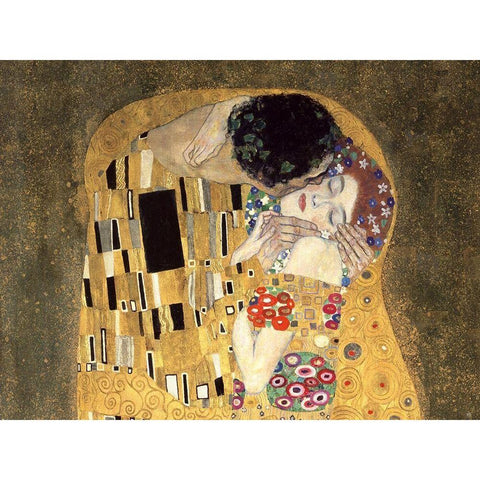 The Kiss (detail) Black Modern Wood Framed Art Print with Double Matting by Gustav, Klimt