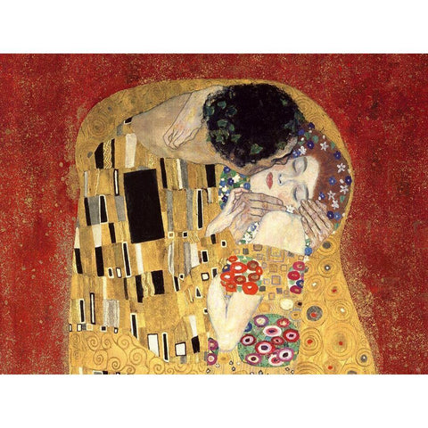 The Kiss, detail (Red variation) White Modern Wood Framed Art Print by Gustav, Klimt