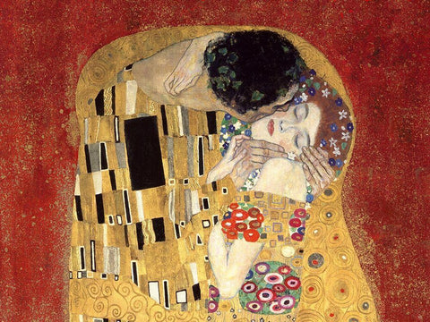 The Kiss, detail (Red variation) White Modern Wood Framed Art Print with Double Matting by Gustav, Klimt