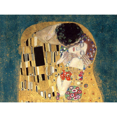 The Kiss, detail (Blue variation) Gold Ornate Wood Framed Art Print with Double Matting by Gustav, Klimt