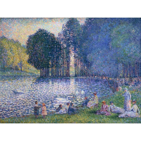 The Lake of the Bois de Boulogne Black Modern Wood Framed Art Print with Double Matting by Cross, Henri Edmond