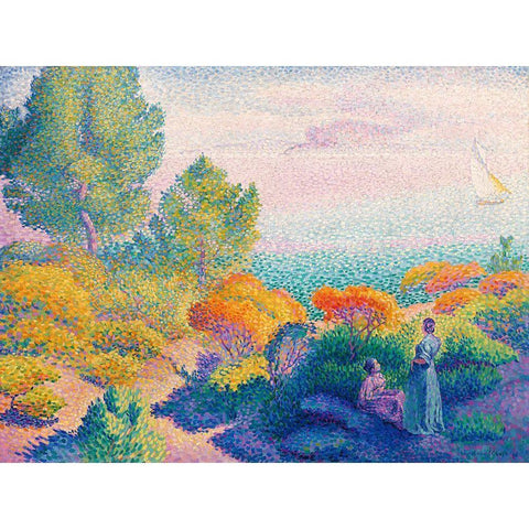 Two Women by the Shore, Mediterranean Gold Ornate Wood Framed Art Print with Double Matting by Cross, Henri Edmond