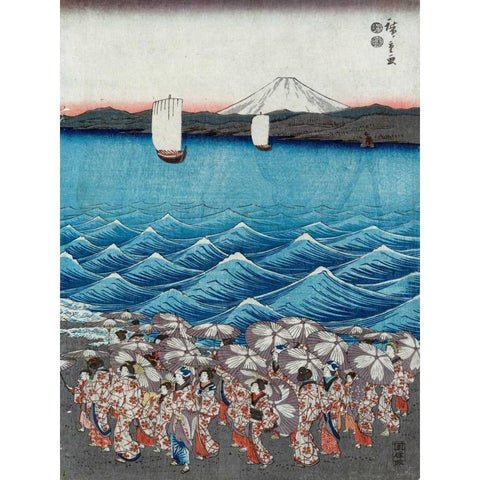 Opening celebration of Benzaiten III Gold Ornate Wood Framed Art Print with Double Matting by Hiroshige, Ando