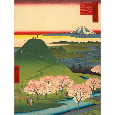 New Fuji, Meguro Black Modern Wood Framed Art Print by Hiroshige, Ando