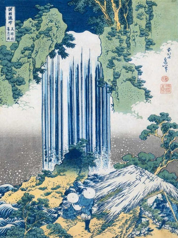 The Yoro Falls ca. 1830-1831 White Modern Wood Framed Art Print with Double Matting by Hokusai