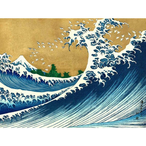 The Big Wave-from 100 views of Mt. Fuji Black Modern Wood Framed Art Print with Double Matting by Hokusai