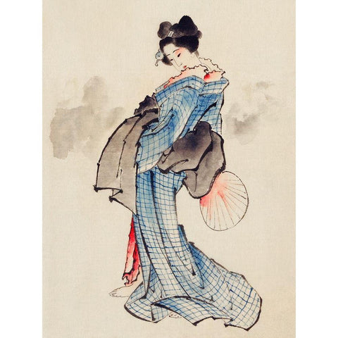 Courtesan Black Modern Wood Framed Art Print with Double Matting by Hokusai, Katsushika