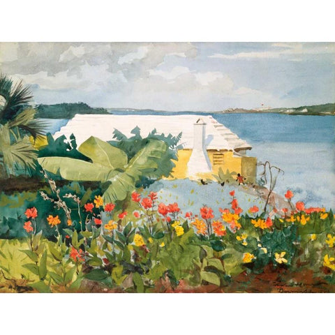 Flower Garden and Bungalow, Bermuda Black Modern Wood Framed Art Print with Double Matting by Homer, Winslow