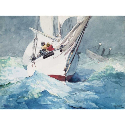 Reefing sails around Diamond Shoals, Cape Hatteras White Modern Wood Framed Art Print by Homer, Winslow