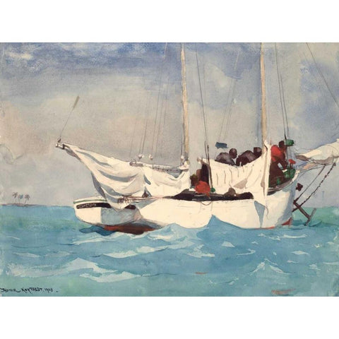 Key West, Hauling Anchor Black Modern Wood Framed Art Print with Double Matting by Homer, Winslow