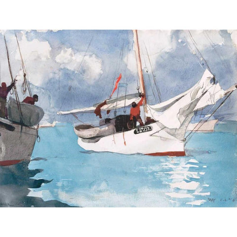 Fishing Boats, Key West Black Modern Wood Framed Art Print with Double Matting by Homer, Winslow