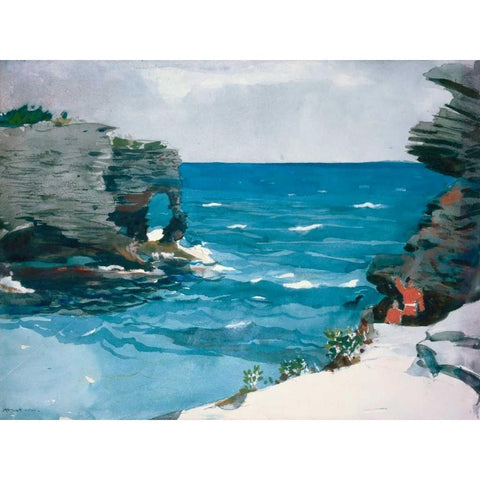 Rocky Shore, Bermuda White Modern Wood Framed Art Print by Homer, Winslow