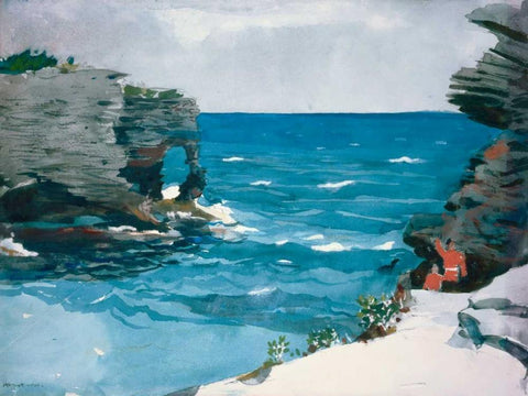Rocky Shore, Bermuda Black Ornate Wood Framed Art Print with Double Matting by Homer, Winslow
