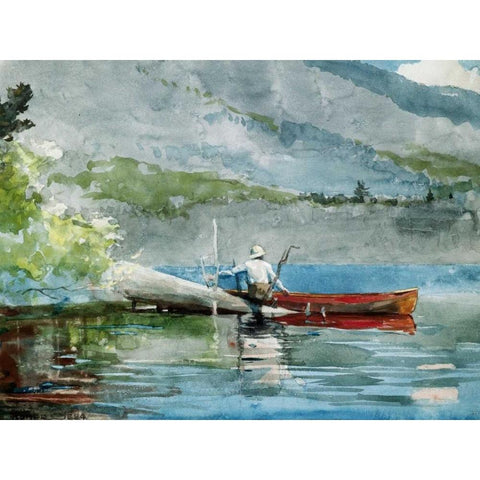 The Red Canoe  Black Modern Wood Framed Art Print with Double Matting by Homer, Winslow