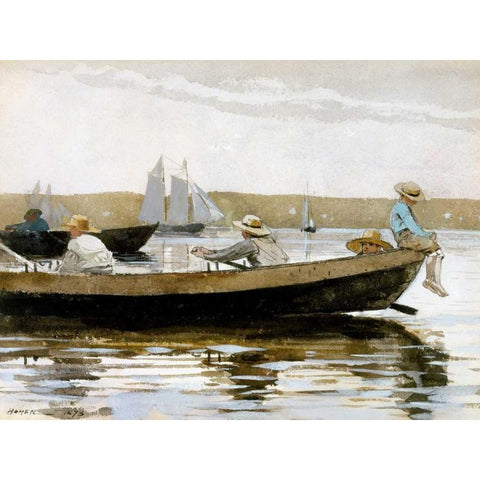 Boys in a Dory Black Modern Wood Framed Art Print with Double Matting by Homer, Winslow