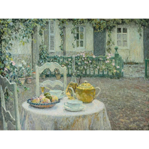 The Pink Tablecloth Gold Ornate Wood Framed Art Print with Double Matting by Le Sidaner, Henri