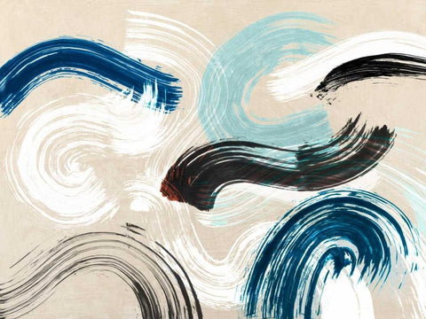 Waves Black Ornate Wood Framed Art Print with Double Matting by Ikeda, Haru