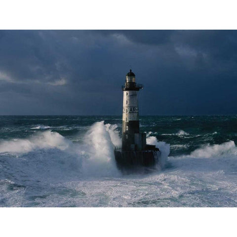 Phare d Ar-Men Bretagne Black Modern Wood Framed Art Print by Guichard, Jean