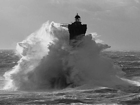 Phare du Four lors d une tempete Black Ornate Wood Framed Art Print with Double Matting by Guichard, Jean