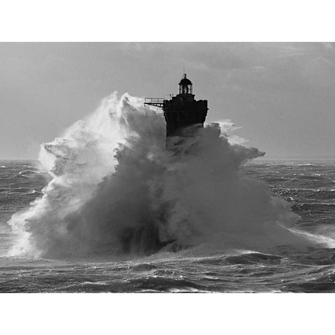 Phare du Four lors d une tempete White Modern Wood Framed Art Print by Guichard, Jean